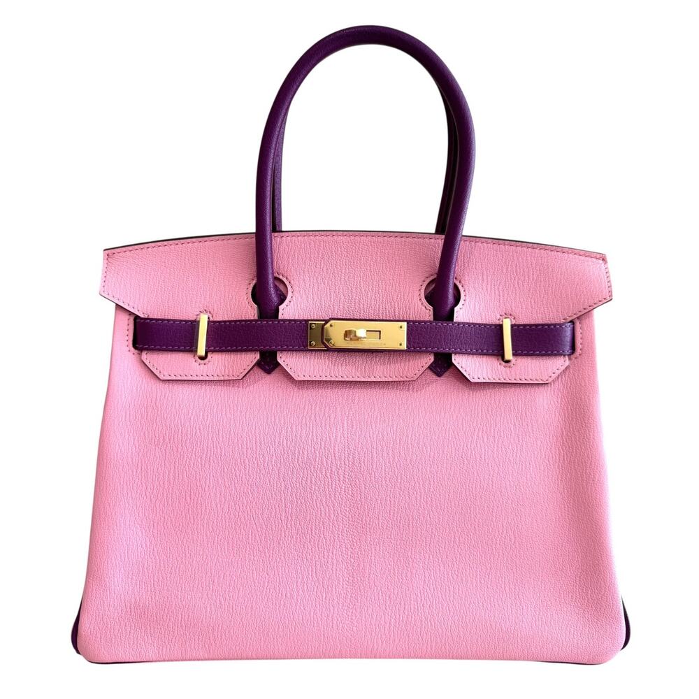 Hermes Birkin 30 Special Order Bubblegum Pink Anemone Purple Chevre Gold HWR - Picture 2 of 11